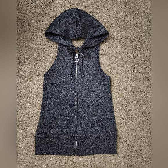 Charcoal Sparkle Hooded Zip Up Sleeveless Top, Women's XS [NWT!] - Picture 2 of 8